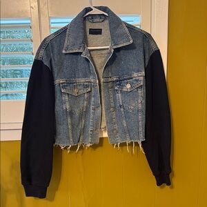 All Saints Distressed Blue and Black Jean Jacket